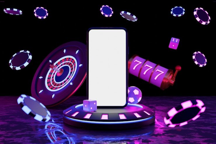 Layar kontrol taruhan dan tombol putar di Mega Sevens